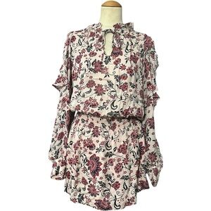 Parker William Silk Keyhole Cold Shoulder Top Floral Red Medium